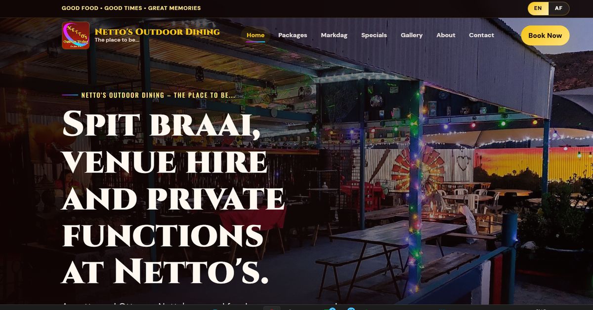 Netto's Outdoor Dining website homepage, built by Pretorius Digital